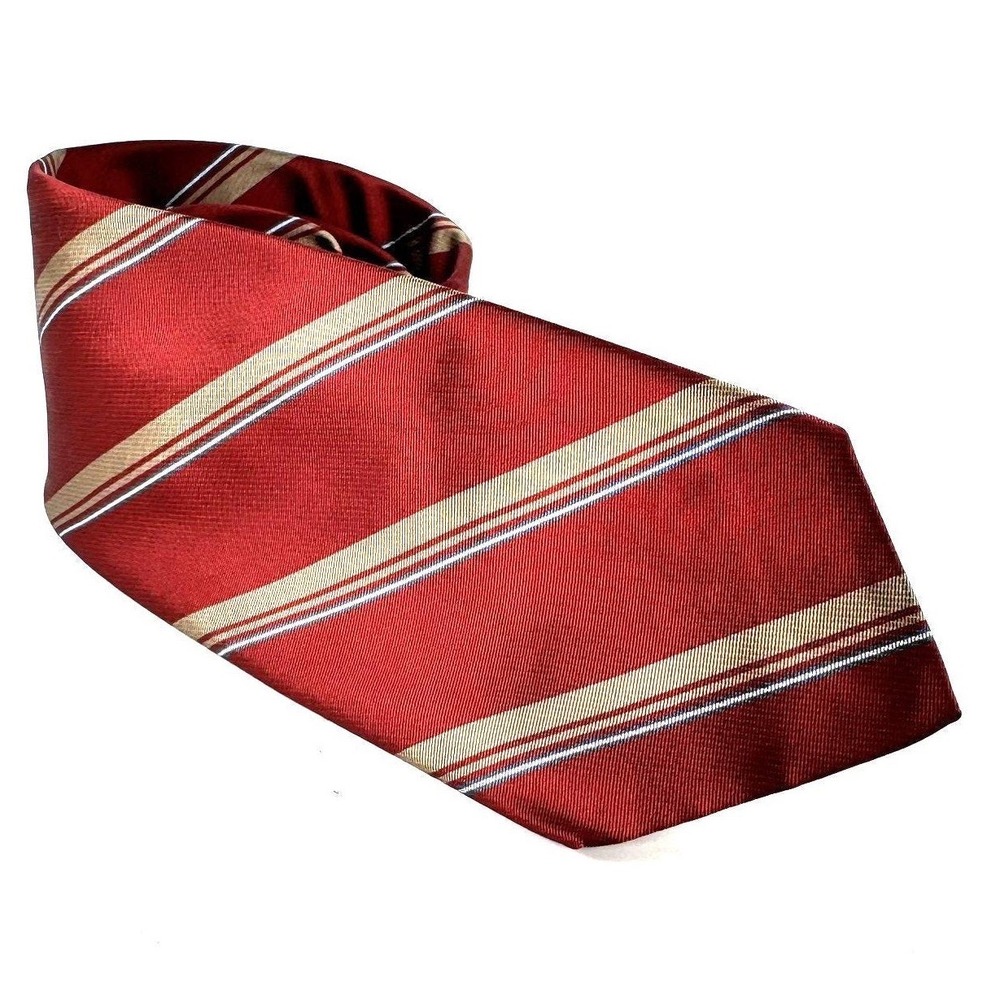 Christian Dior‎ Silk Tie Mens Red Tan Blue Diagonal Striped Made in USA Vintage